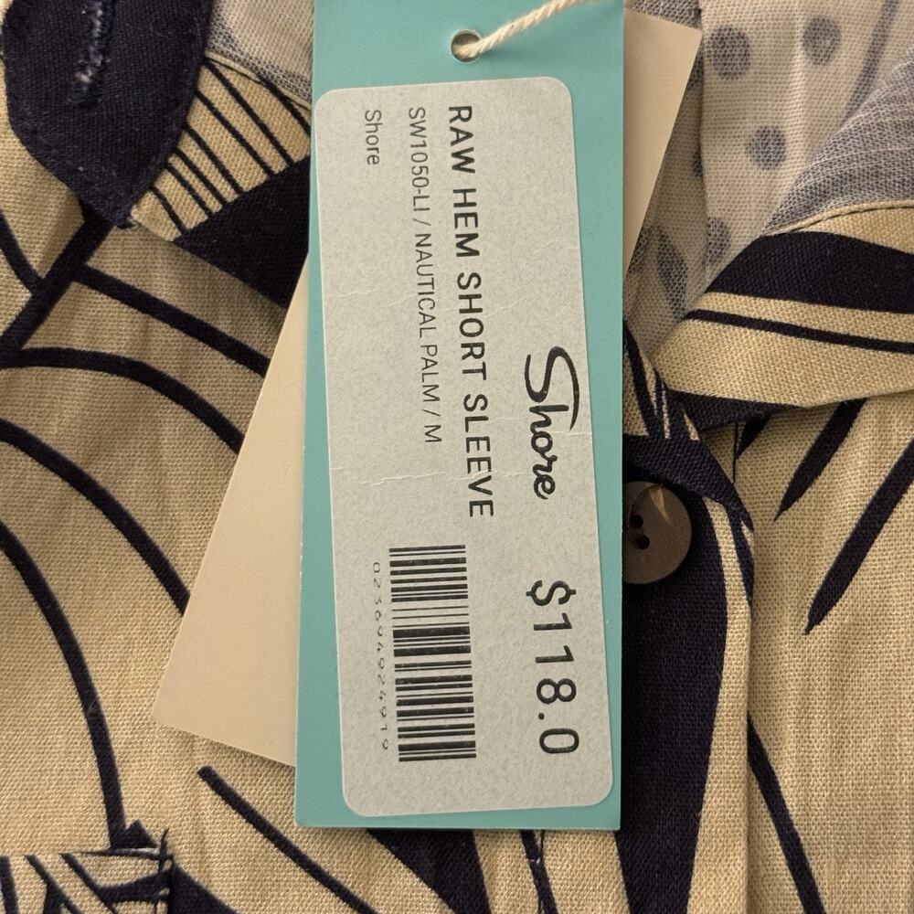Shore Raw Hem Short Sleeve Navy Nautical Palm Shirt Womens Medium NWT MSRP $118 - Picture 3 of 7